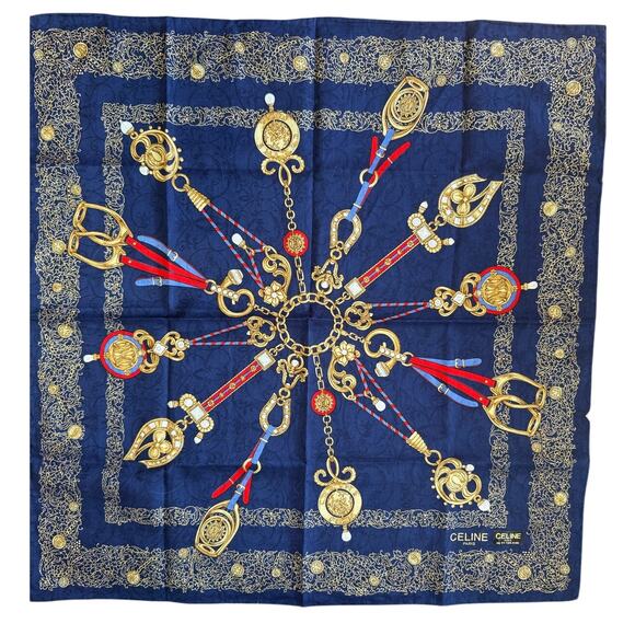 Vintage Celine Cotton Square Scarf*Beautiful Jewel Colors Pattern*Tag in tact - Picture 1 of 2